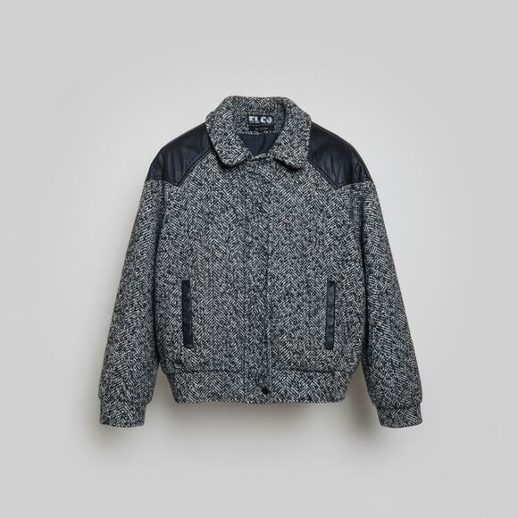 80's/90's Vintage ELCO Wool And Leather Jacket Gray Black White Size 12 - Picture 2 of 9